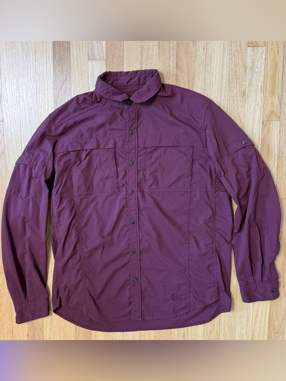 REI Co-op Sahara Men  L Long Sleeve Hiking Fishing Shirt Burgundy Nylon Stretch - Picture 9 of 16